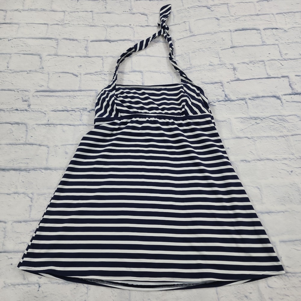 Lands End WOMENS SIZE 8 Tankini Tank Top Navy Blue Striped UPF 50 Swimsuit